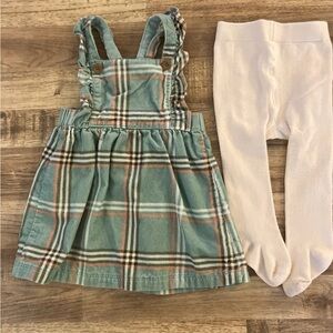 Carter’s Plaid Corduroy Jumper Dress with White Tights 12 Months